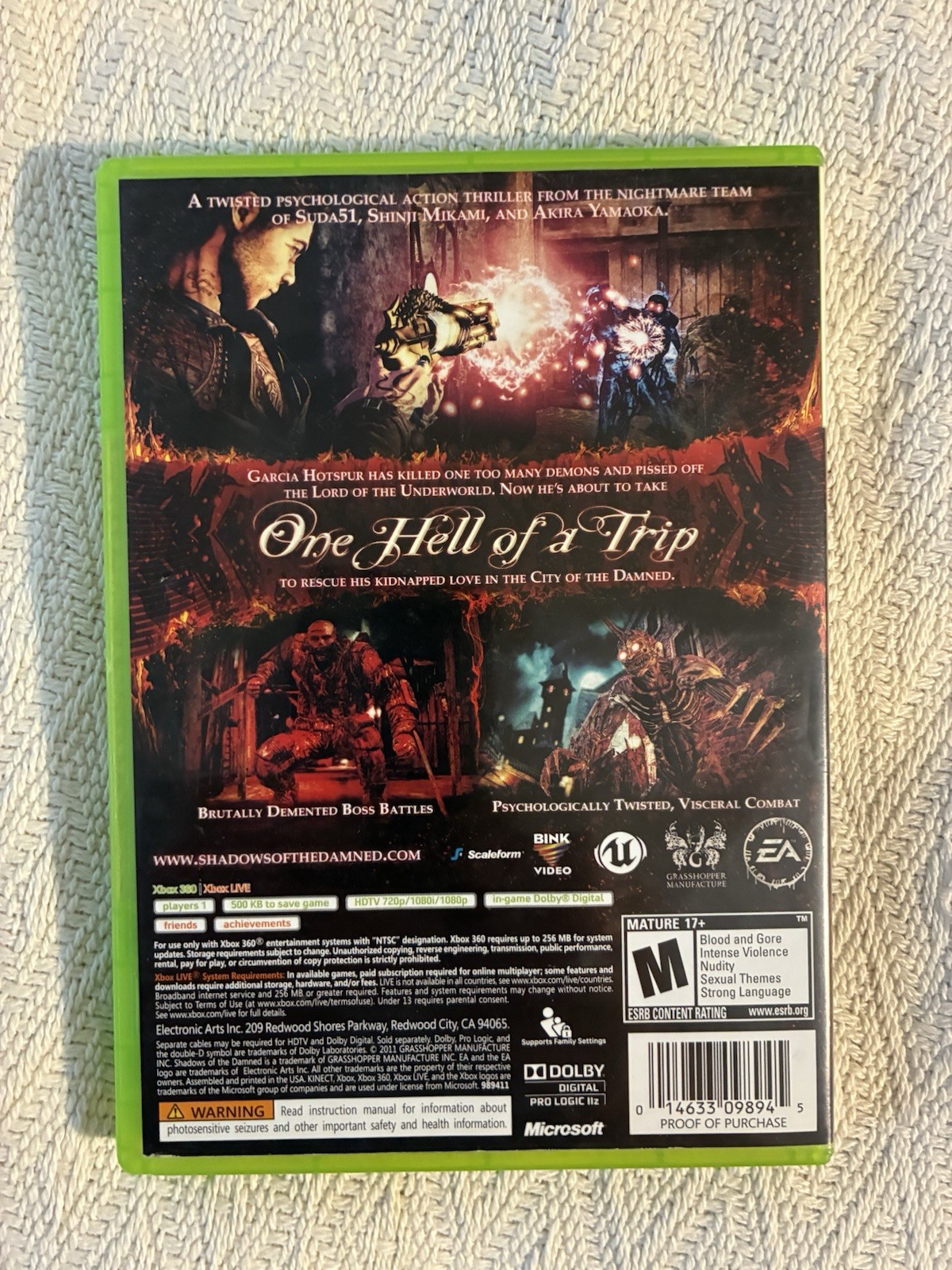 Microsoft Xbox 360 Shadows Of The Damned Game Case Manual 2011 Tested Works