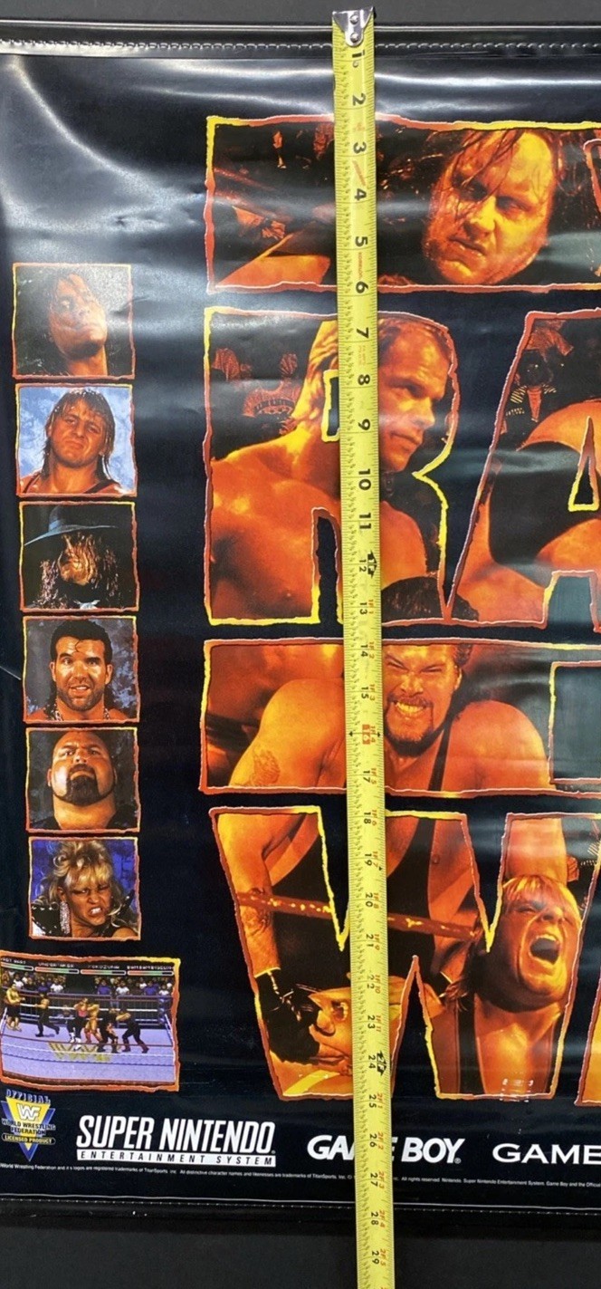 WWF RAW WrestleMania Nintendo SNES Sega Store Display Poster WWE Banner Standee