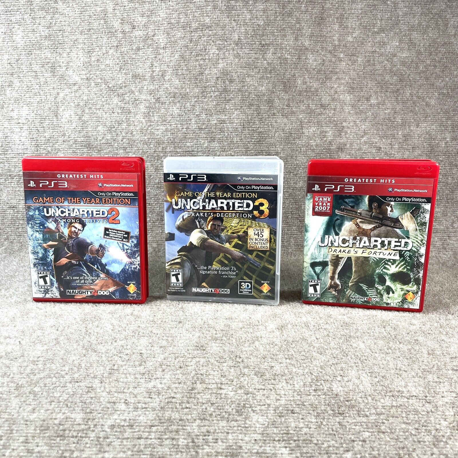 Lot Of 3 Uncharted 2 3 Drake’s Fortune Among Thieves Deception Adult Owned PS3