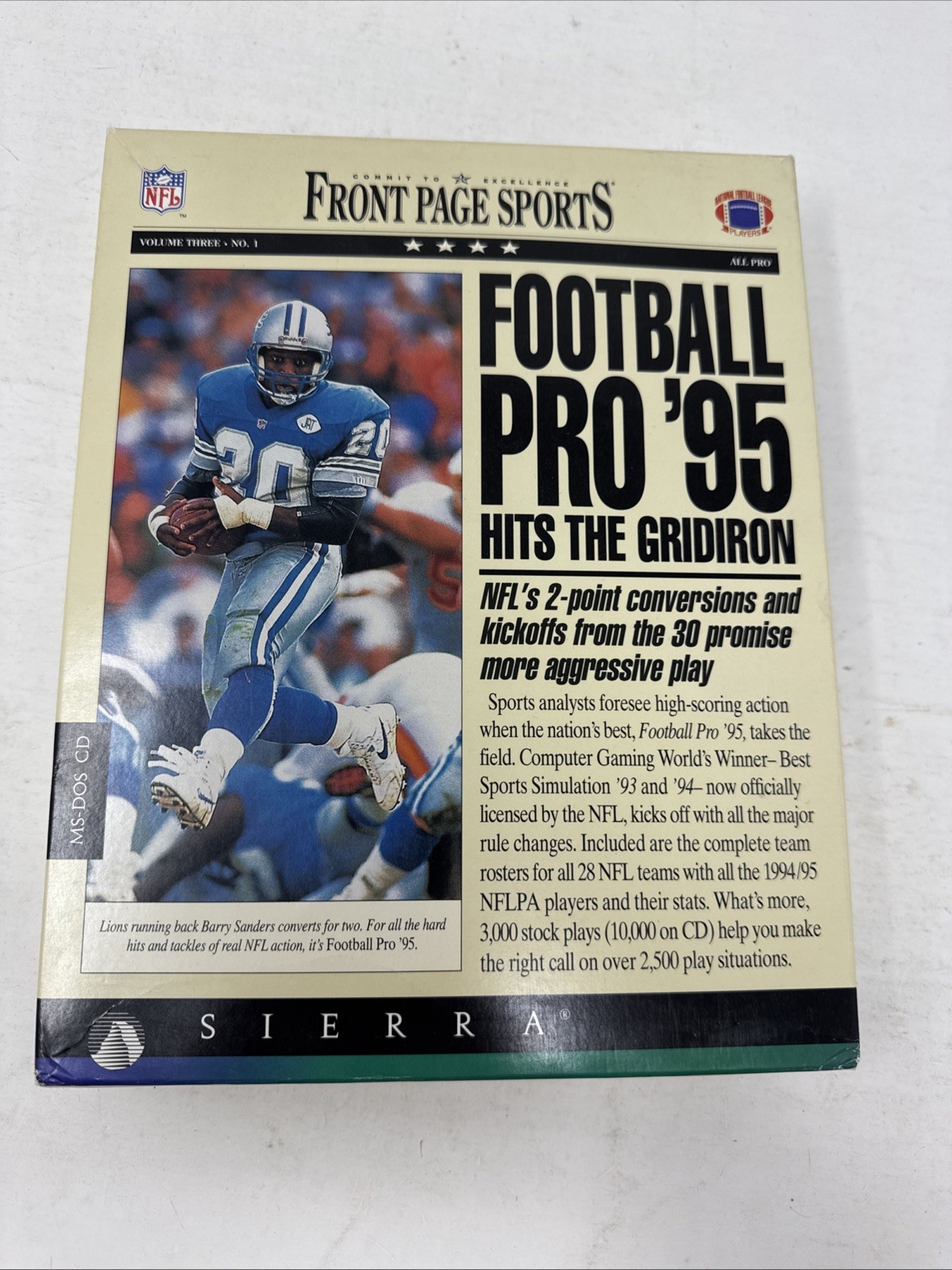 Front Page Sports Football Pro 95 Hits The Gridiron PC CD-Rom 1995 BIG BOX