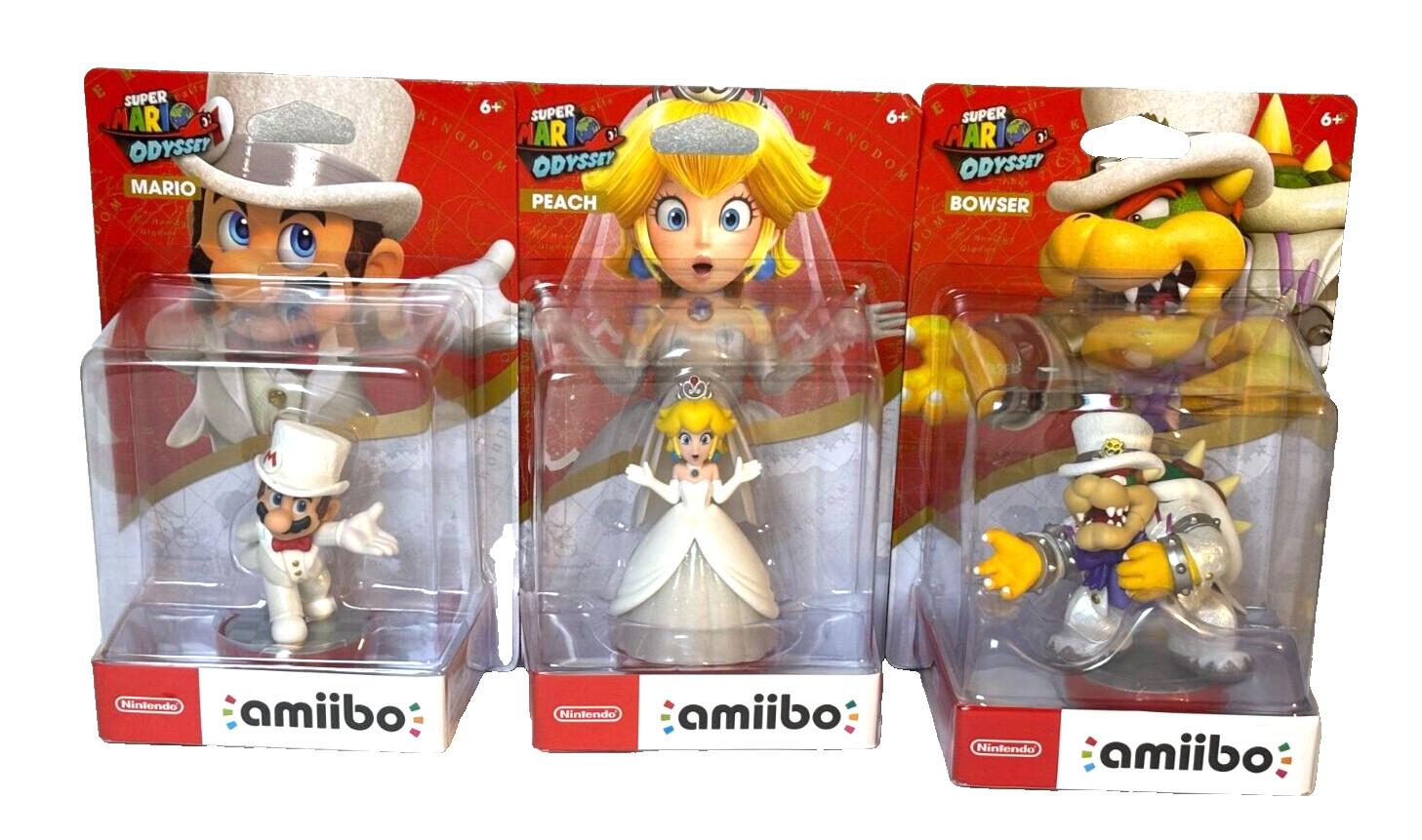NINTENDO AMIIBO SUPER MARIO ODYSSEY MARIO + PEACH + BOWSER WEDDING SET OF 3 NEW