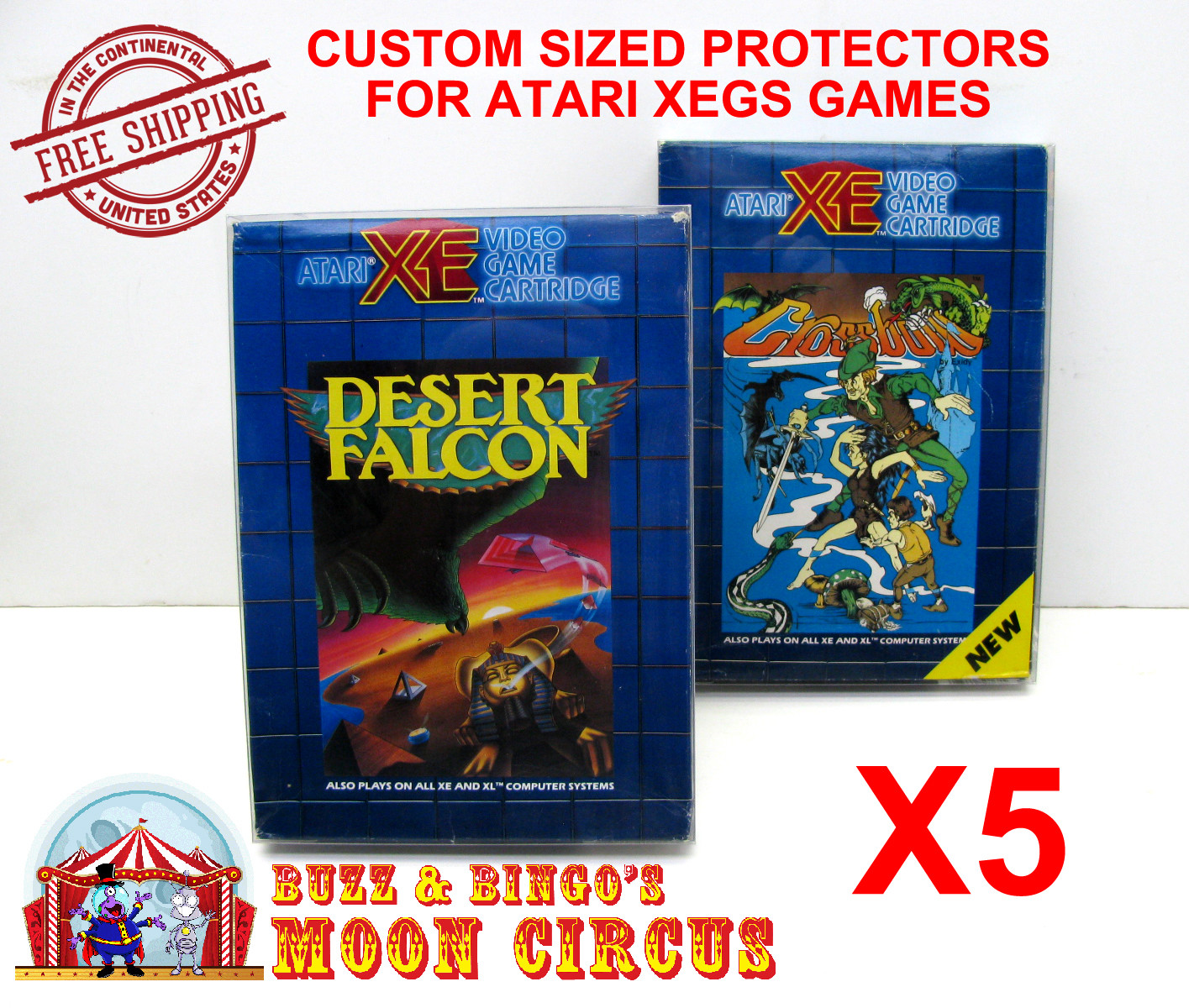 5x CLEAR PLASTIC PROTECTIVE BOX SLEEVE FOR ATARI XEGS CIB GAME BOXES