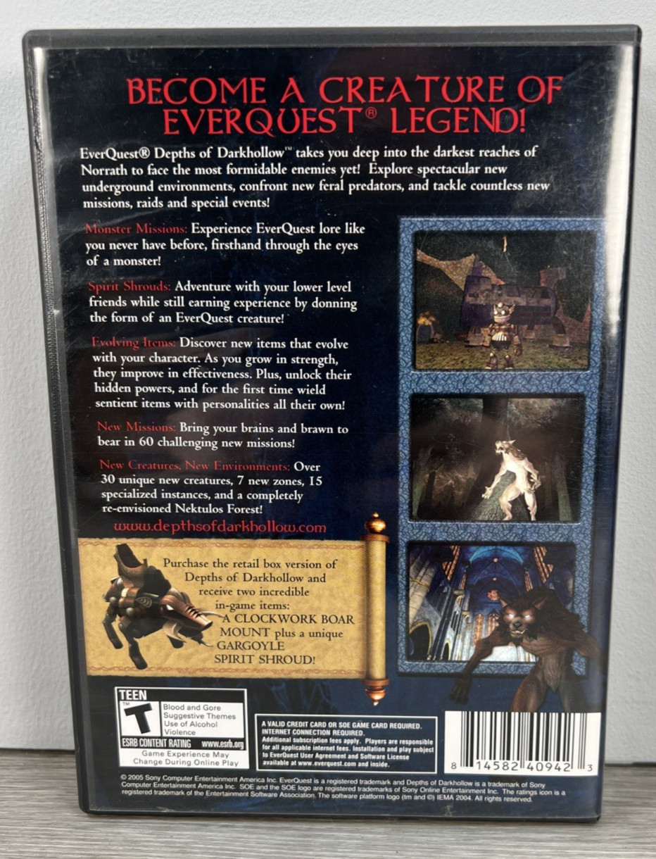 EverQuest: Depths of Darkhollow (PC, 2005) Expansion Pack W/ 4 Post Cards