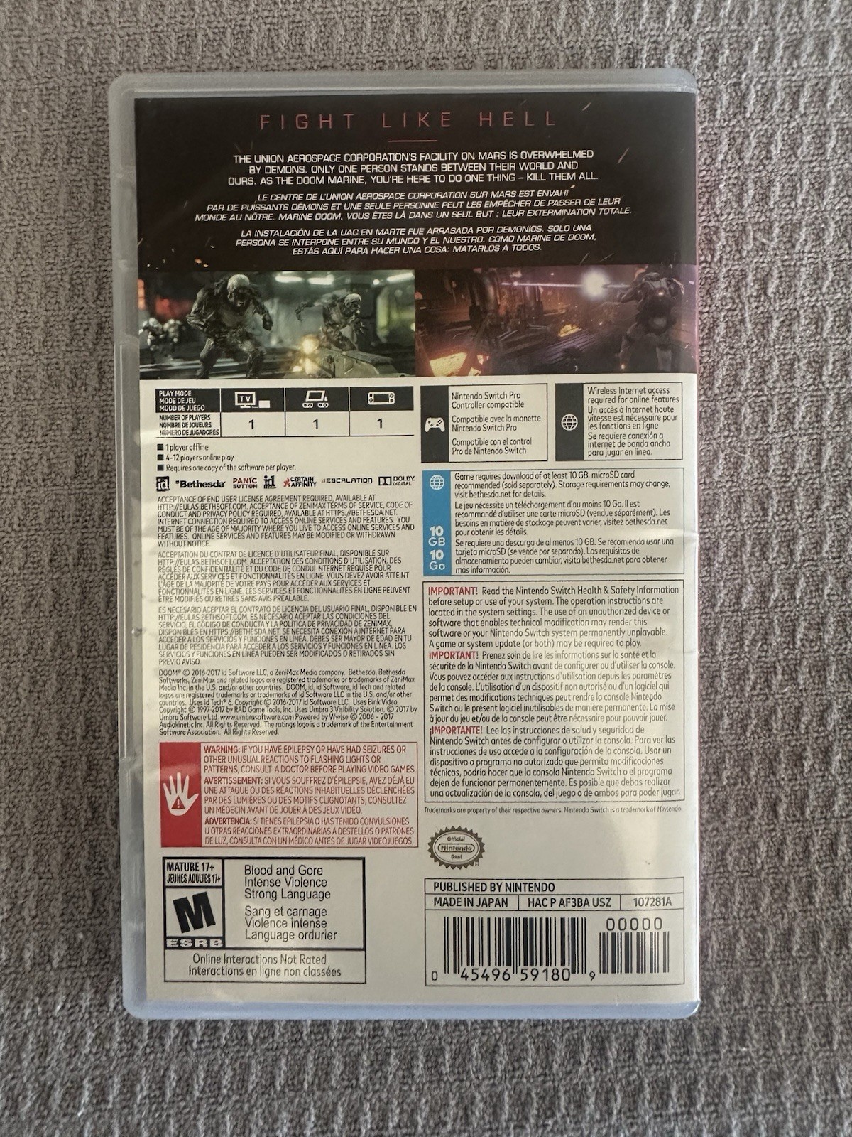 Bethesda DOOM for Nintendo Switch Shooter (Doom Series) 2017 (Case Only)