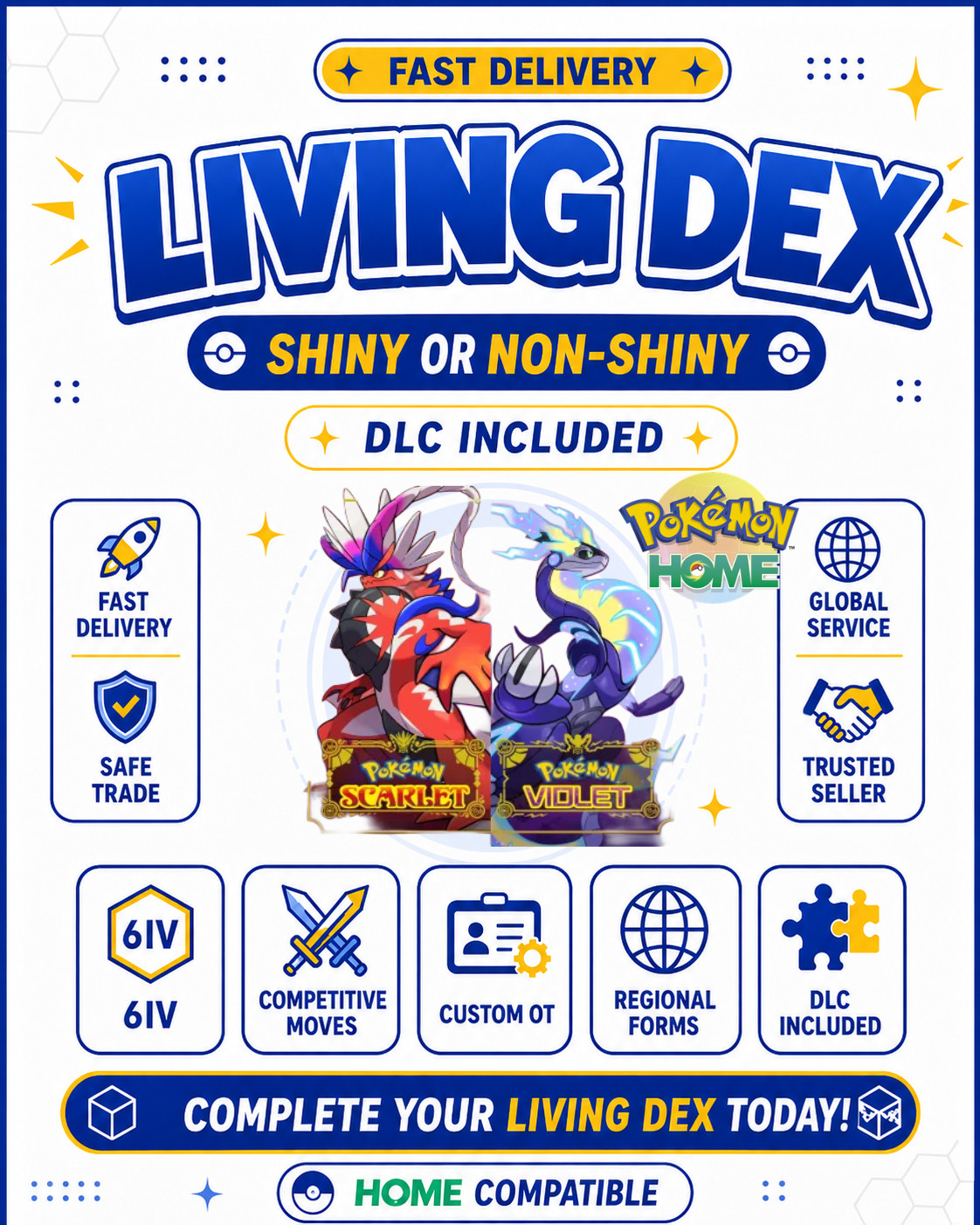 Pokemon HOME Living Dex Scarlet Purple + DLC | Shiny Non-Shiny | +900 Pokemon