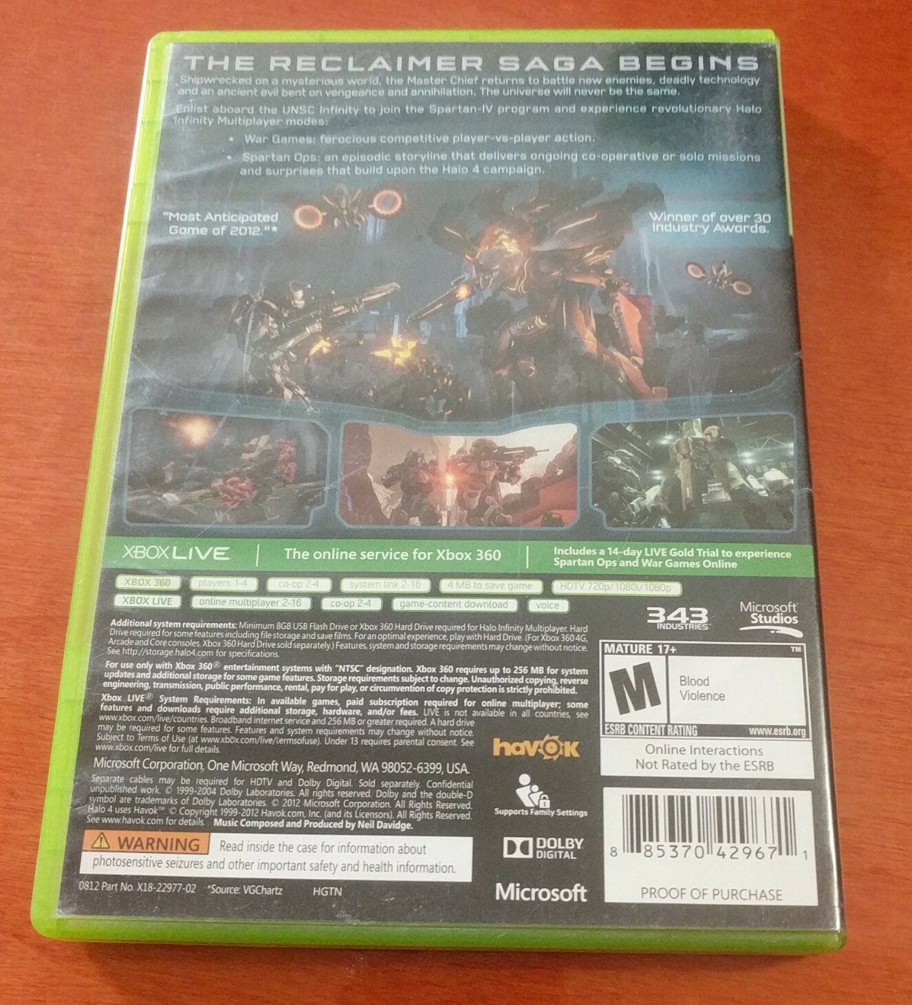 Halo 4 Microsoft Xbox 360 Studios 343 Industries Havok Dolby Digital Mature