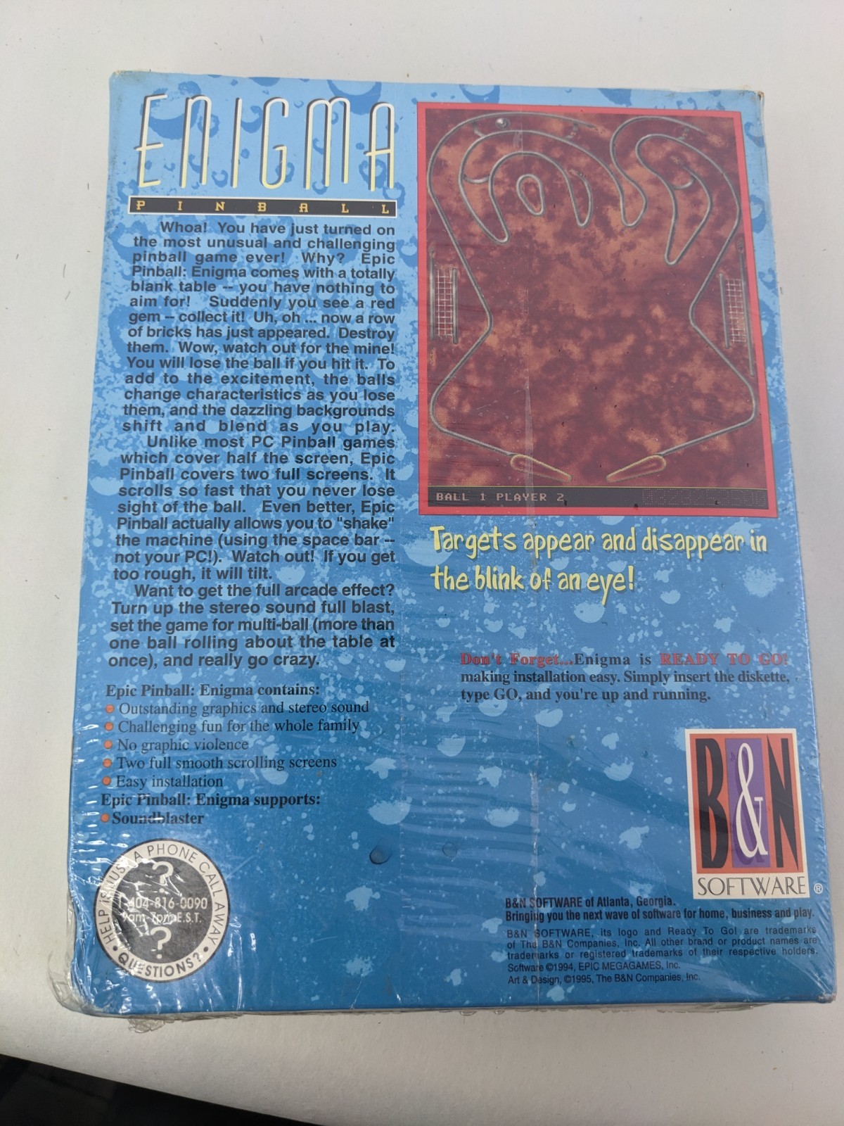 Enigma Pinball NEW SEALED Rare Vintage 3.5” Disk DOS PC Version Video Game Art!