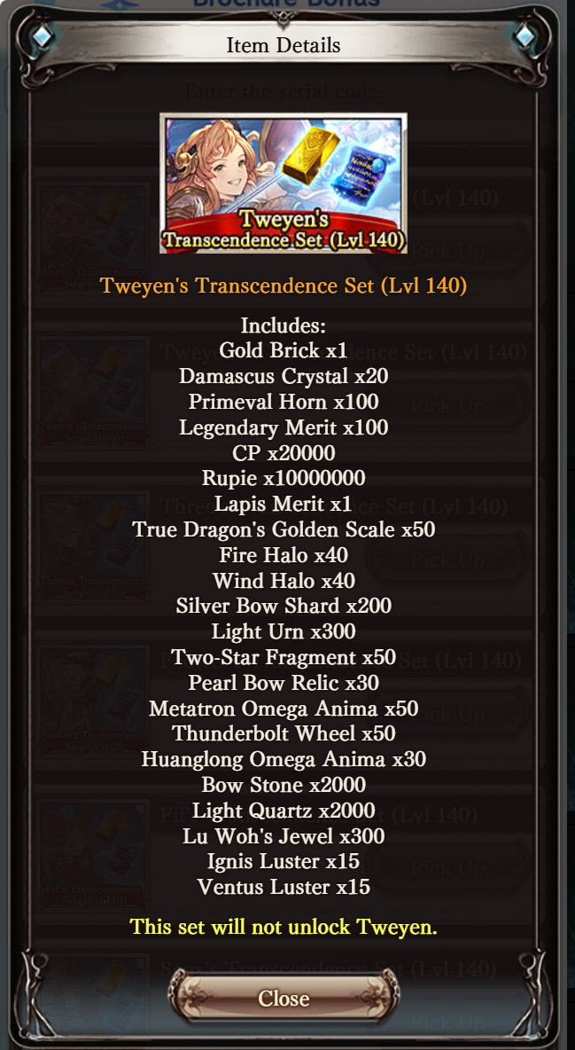 Granblue Fantasy Fes 2023 Brochure Bonus Eternals Transcendence Set LvL140