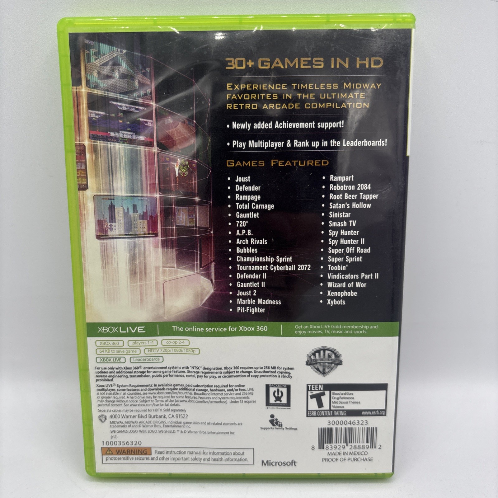 Midway Arcade Origins Microsoft Xbox 360 Video Game WB Games 30+ Games CIB Clean