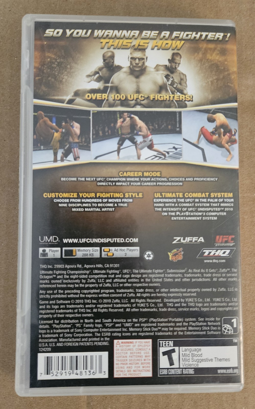 UFC Undisputed 2010 – Sony PSP – No Game Disc – See Pics