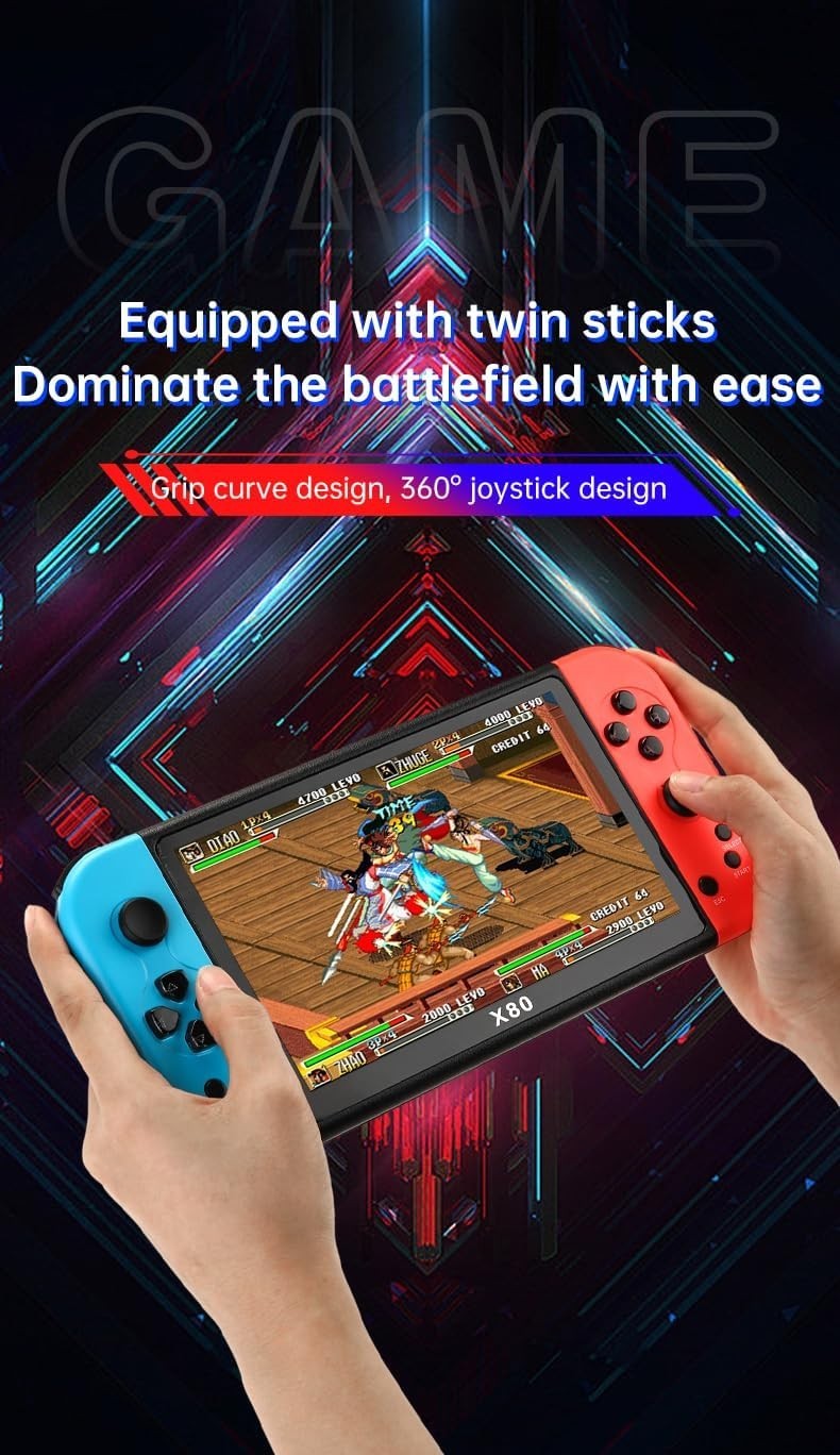 X80 blue red Handheld Game Console 16gb 7 inch HD Retro Game Support TV Games
