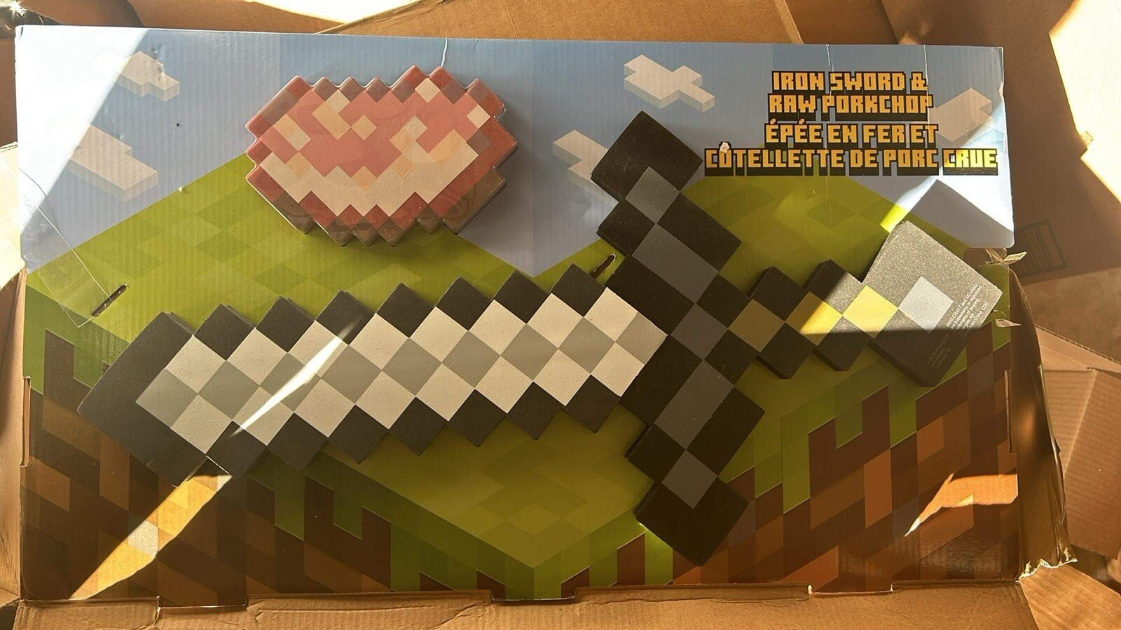 Rare Minecraft Adventure Kit Iron Sword & Raw Porkchop Minecraft Foam Sword Toy