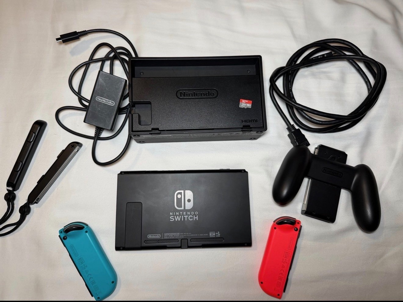 Nintendo Switch System 32GB Console w/Neon Red Blue Joy-Cons in Box 128 SD