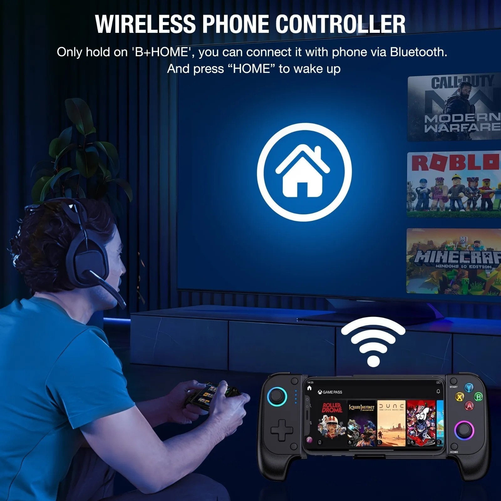 Mobile Game Controller for iPhone/Android,iOS Wireless Gaming Controller+RGB