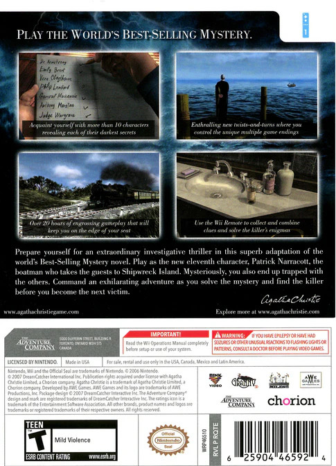 Agatha Christie And Then There Were None – Wii [CIB Complete in Box]