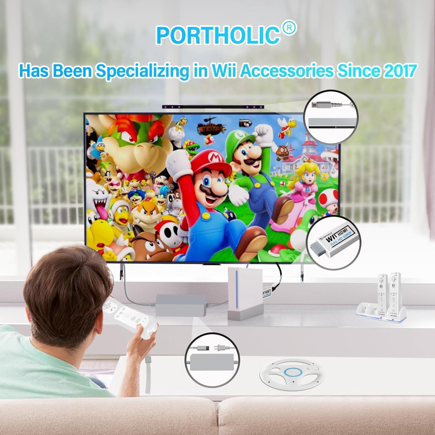 4 in 1 Wii Replacement Cables Set, Wii AC Power Adapter + Wii to Hdmi Converter+
