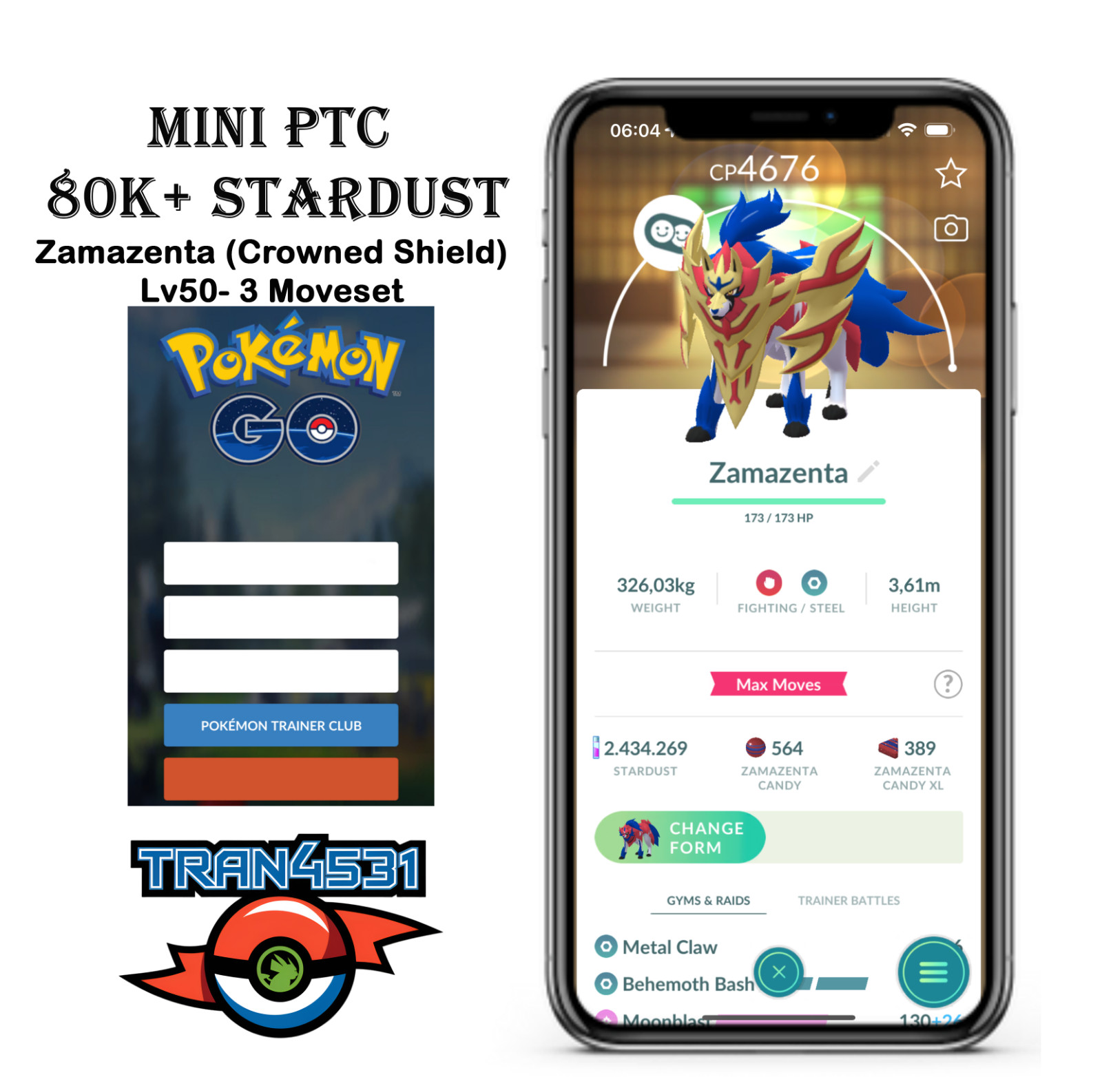 Zamazenta (Crowned Shield) lv50 – Mini PTC 1m Stardust
