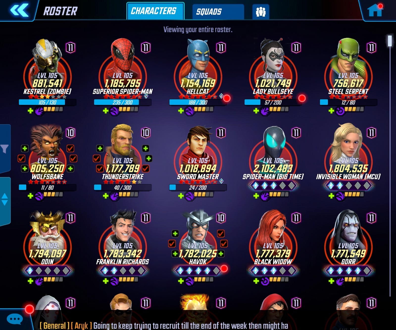 MARVEL STRIKE FORCE ACCOUNT – 292 Million Total Power, 9 Million Best Team