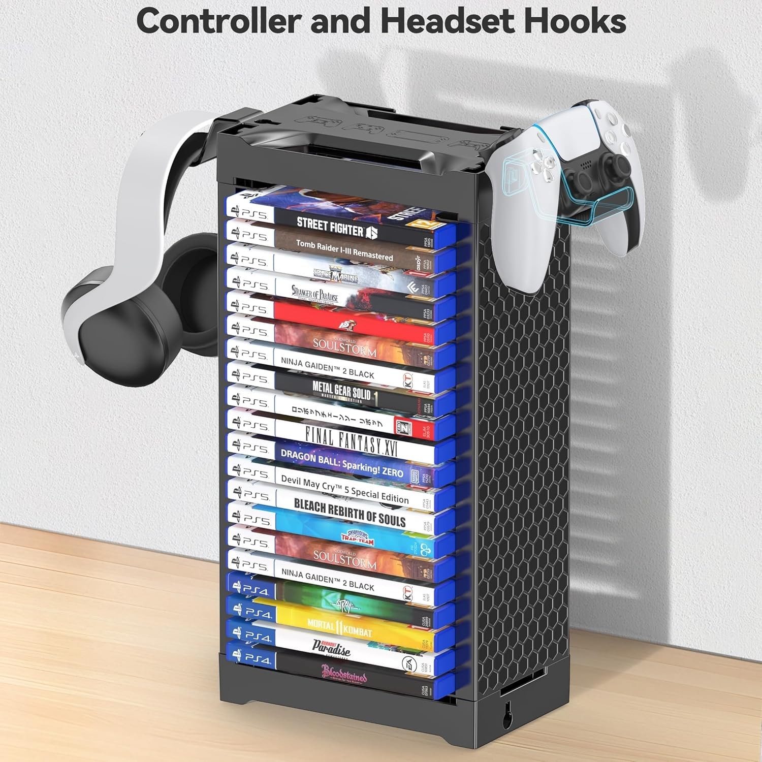 2-Tier Game Organizer Shelf Stand for Wall Mount and Desk Display Storage