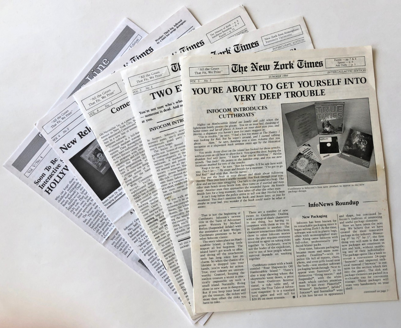 Vintage New Zork Times Infocom Newsletter Lot – Original 1980s interactive fic.