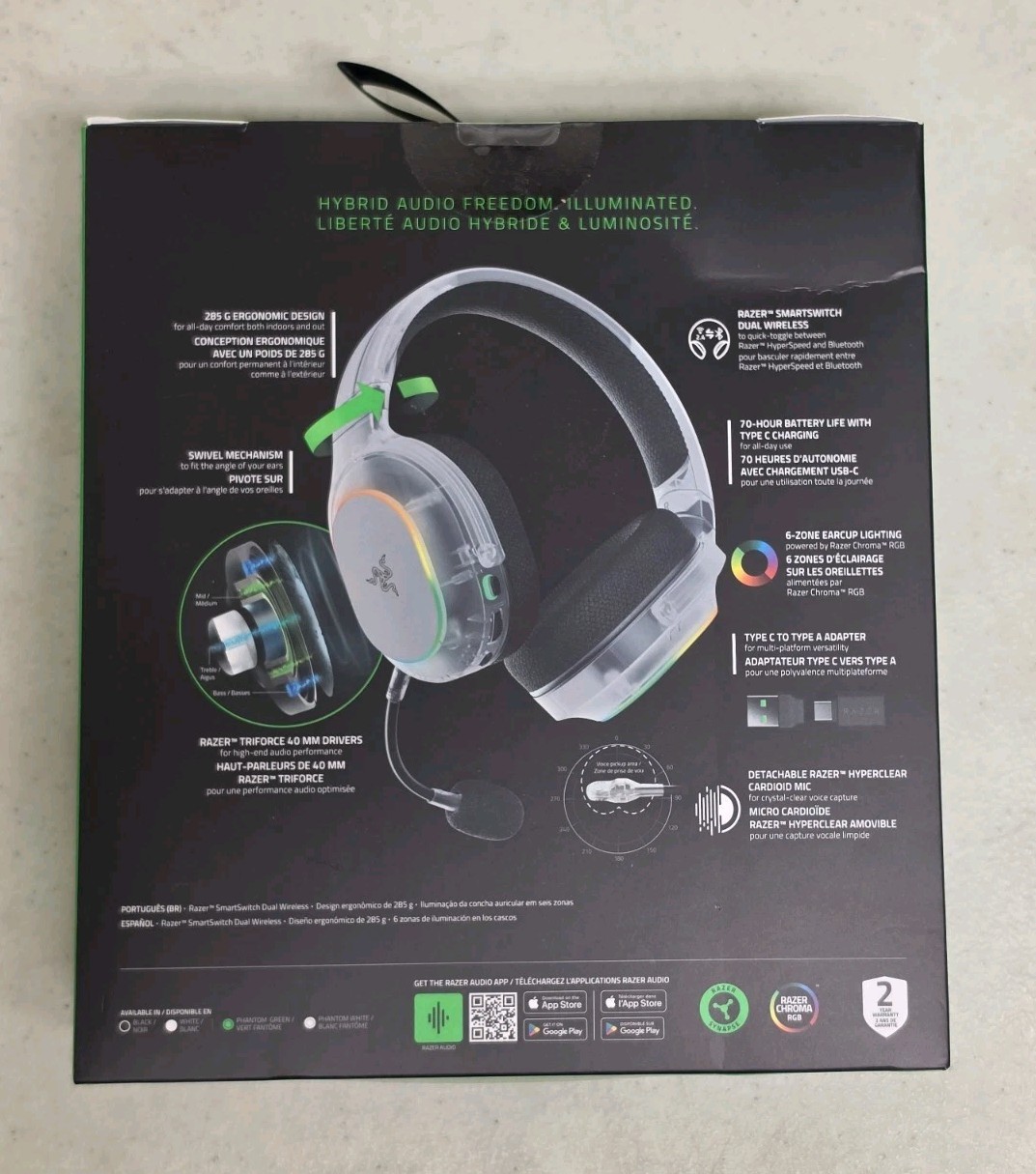 Razer Barracuda X Chroma Wireless Over-the-Ear Gaming Headset, Phantom White