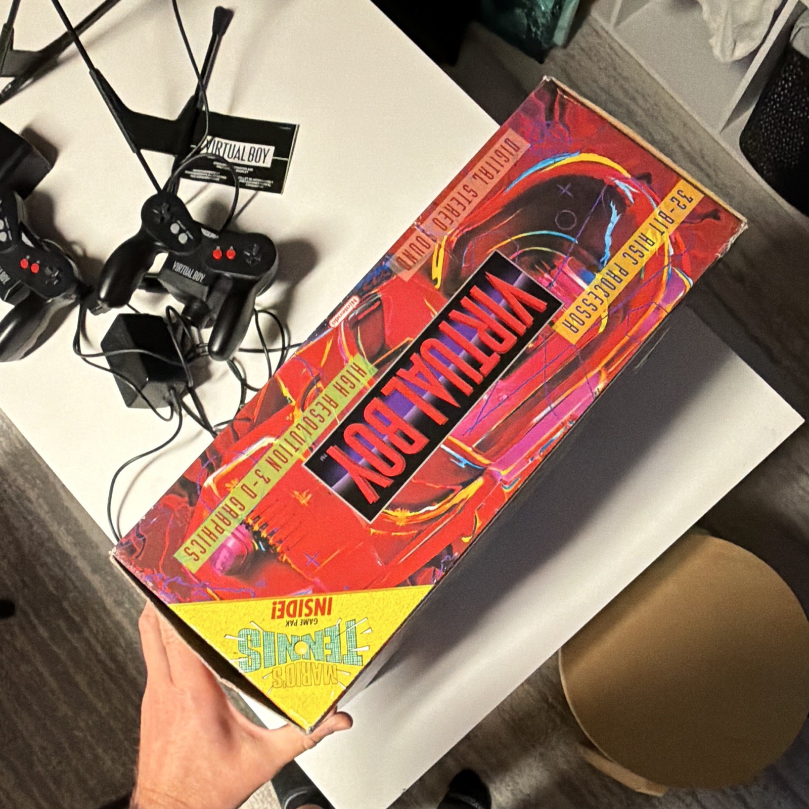 Tested -Nintendo Virtual Boy Console w/ Box, Stand/Headset, Controllers & Cables