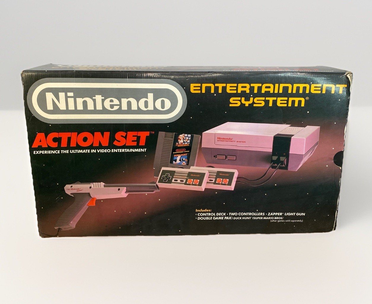 Nintendo NES Action Set – Box Only – Gray Zapper Version – Empty Box Vintage