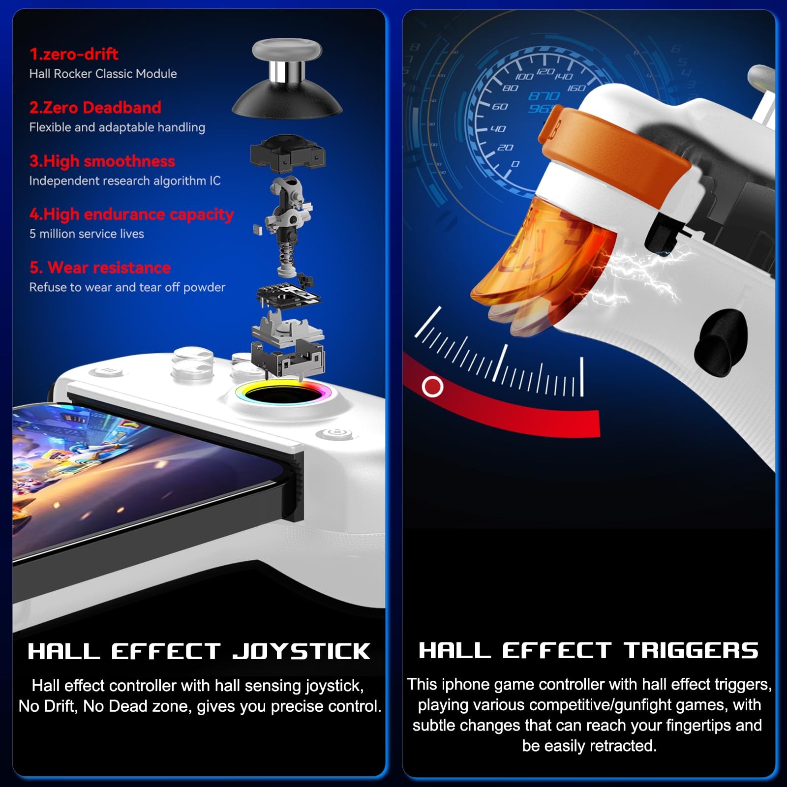Wireless Hall Effect Gamepad iOS/Android (5-13″) Cloud/Steam/CODM RGB/Turbo Keys