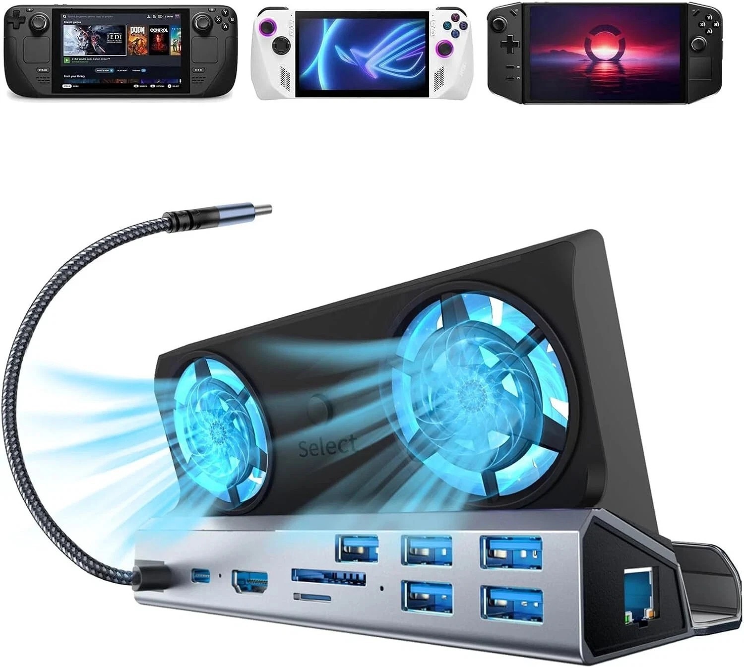 13-In-1 Docking Station For Steam Deck OLED & ROG Ally X& Legion Go Dual Cooling