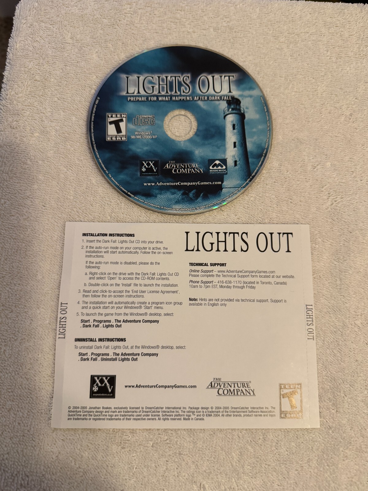 Lights Out (PC 2004 The Adventure Company) – CD ONLY WITH INSTALLATION INFO!!