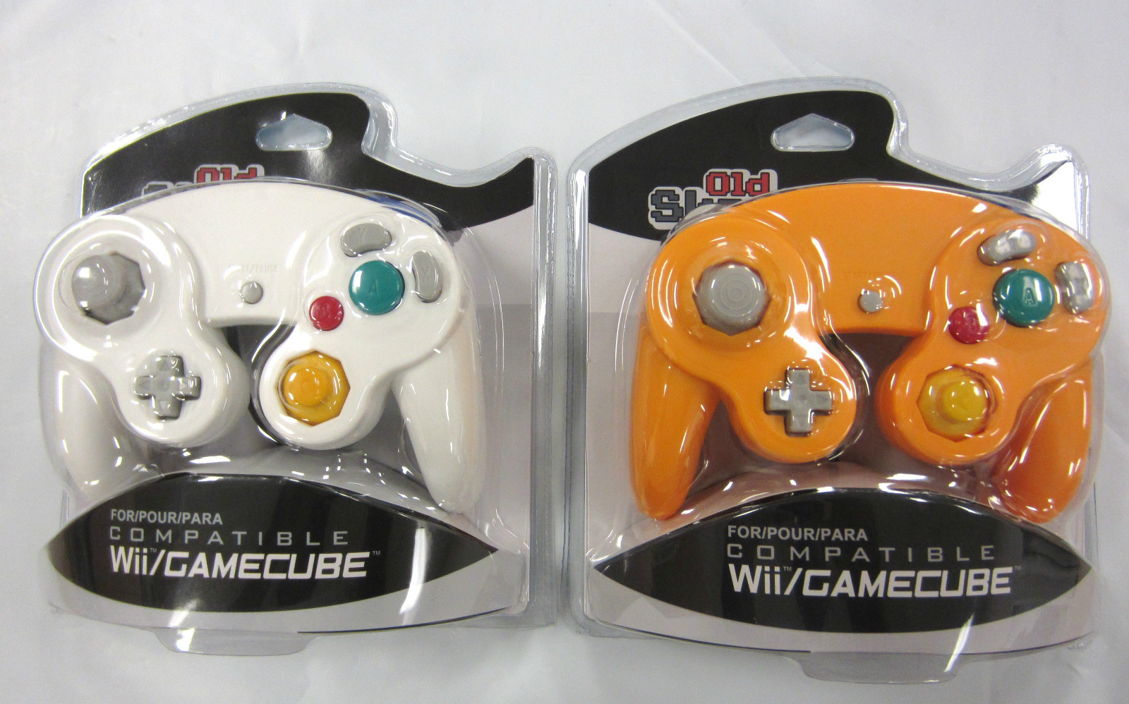 Old Skool White & Orange Wired Dual Analog Controller Set for Game Cube and Wii