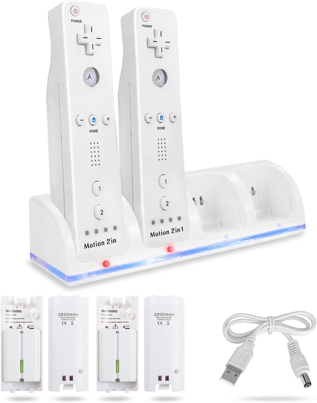 4-in-1 Charging Dock with 4PCS 2800mAh Battery for Wii/ Wii U Remote Controller