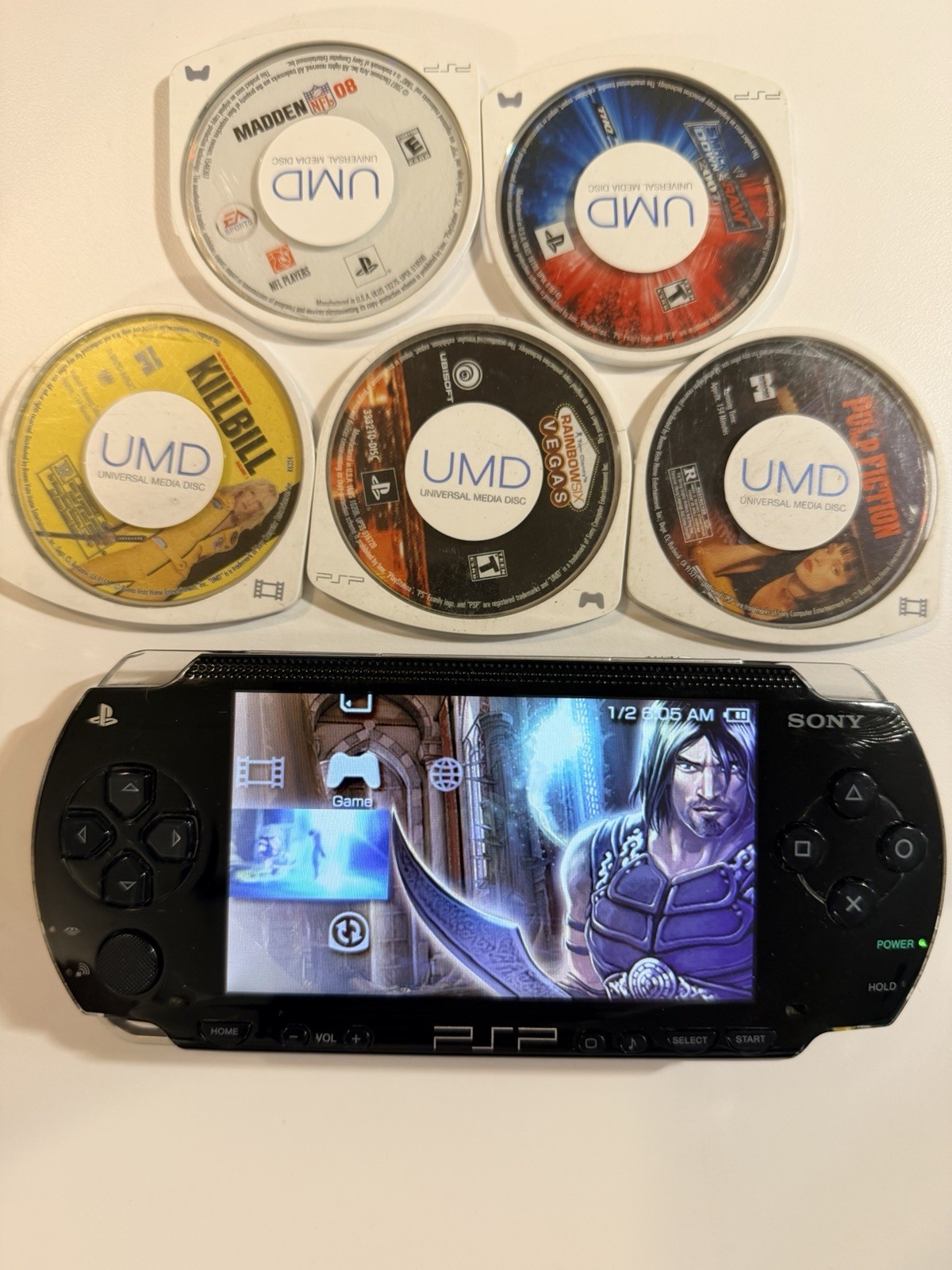 Sony PSP-1001 PlayStation Portable – Black W/6 Discs. Tested Working