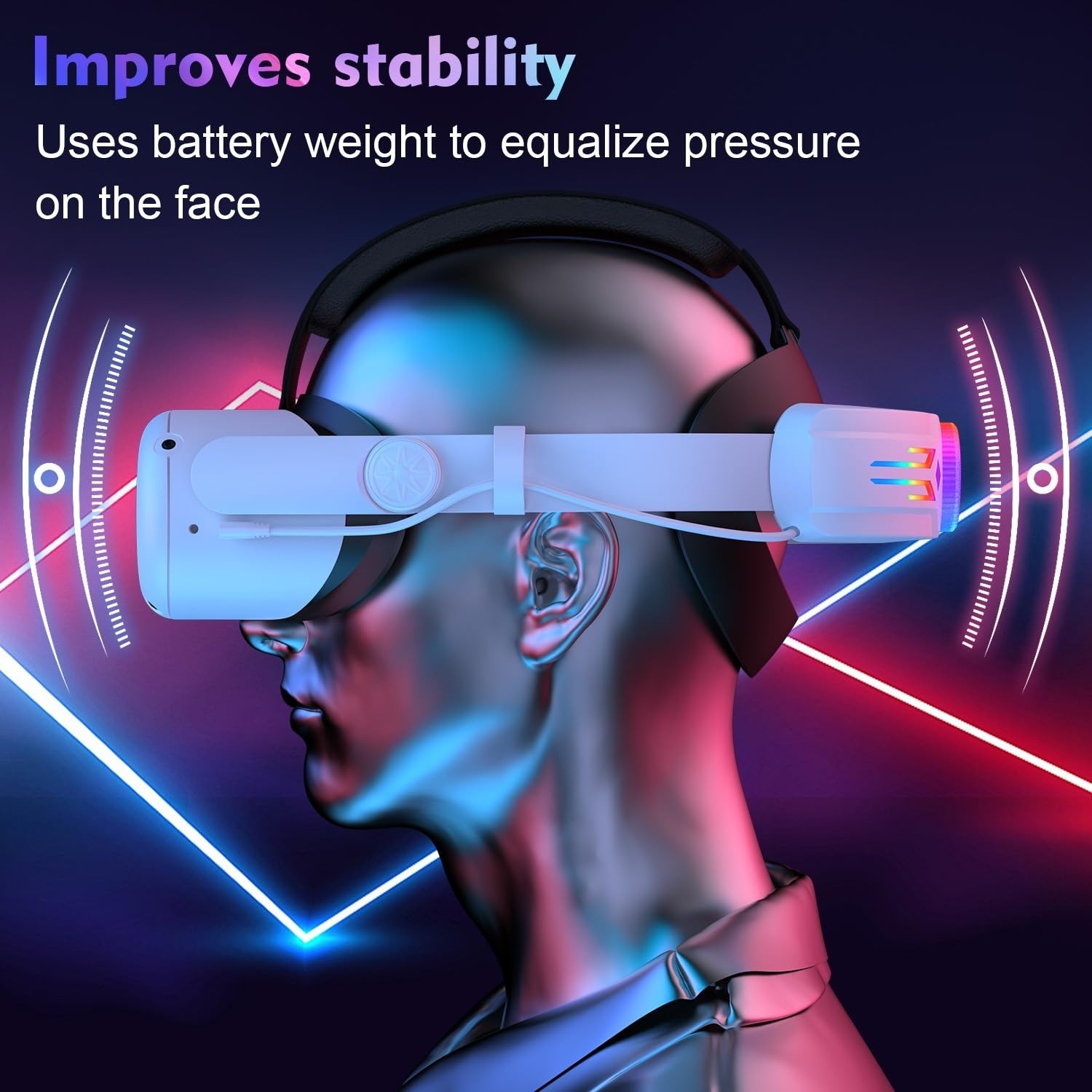 BROKELIT RGB Head Strap with 12000mAh Battery for Oculus Quest 2
