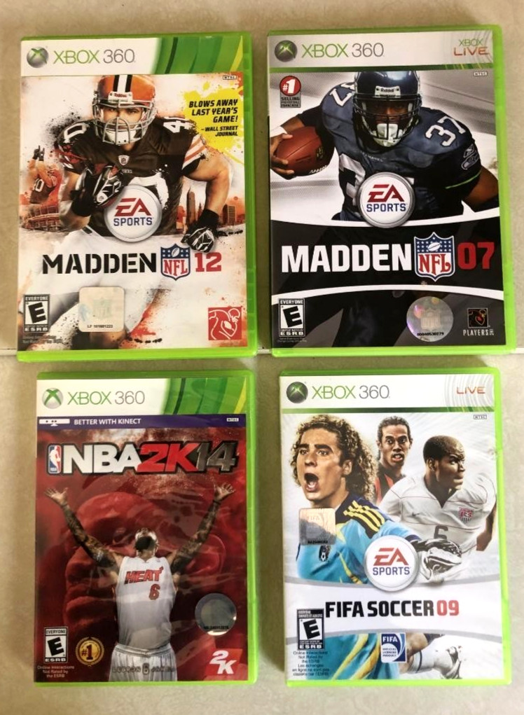 Lot of 4 Microsoft Xbox 360 MADDEN 07, Madden 12, NBA 2K14, FIFA Soccer 09