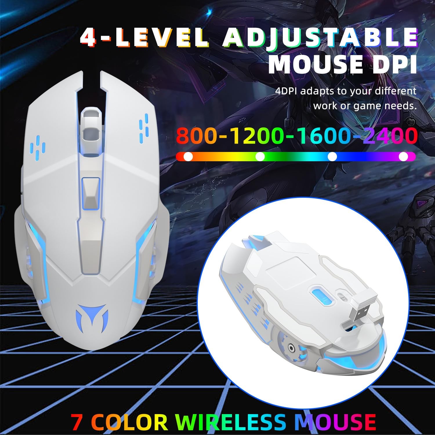 Wireless Gaming Keyboard and Mouse Combo – RGB Backlit, Rechargeable, White