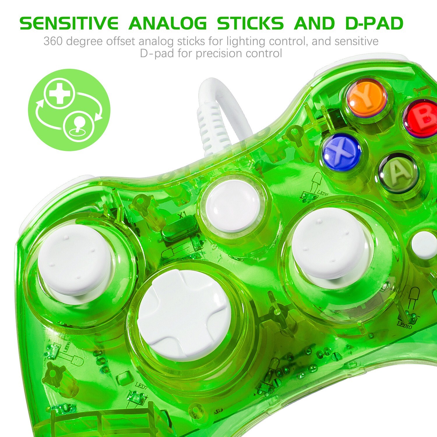 For Microsoft Xbox 360 PC WIN 7 8 10 Wired Game Controller Gamepad Joystick Glow