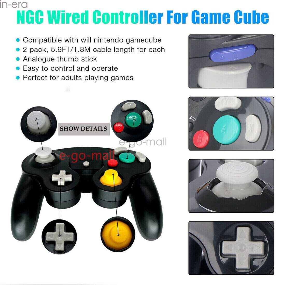 2PCS Wired Controller Gamecube NGC Compatible with Nintendo Gamecube Console