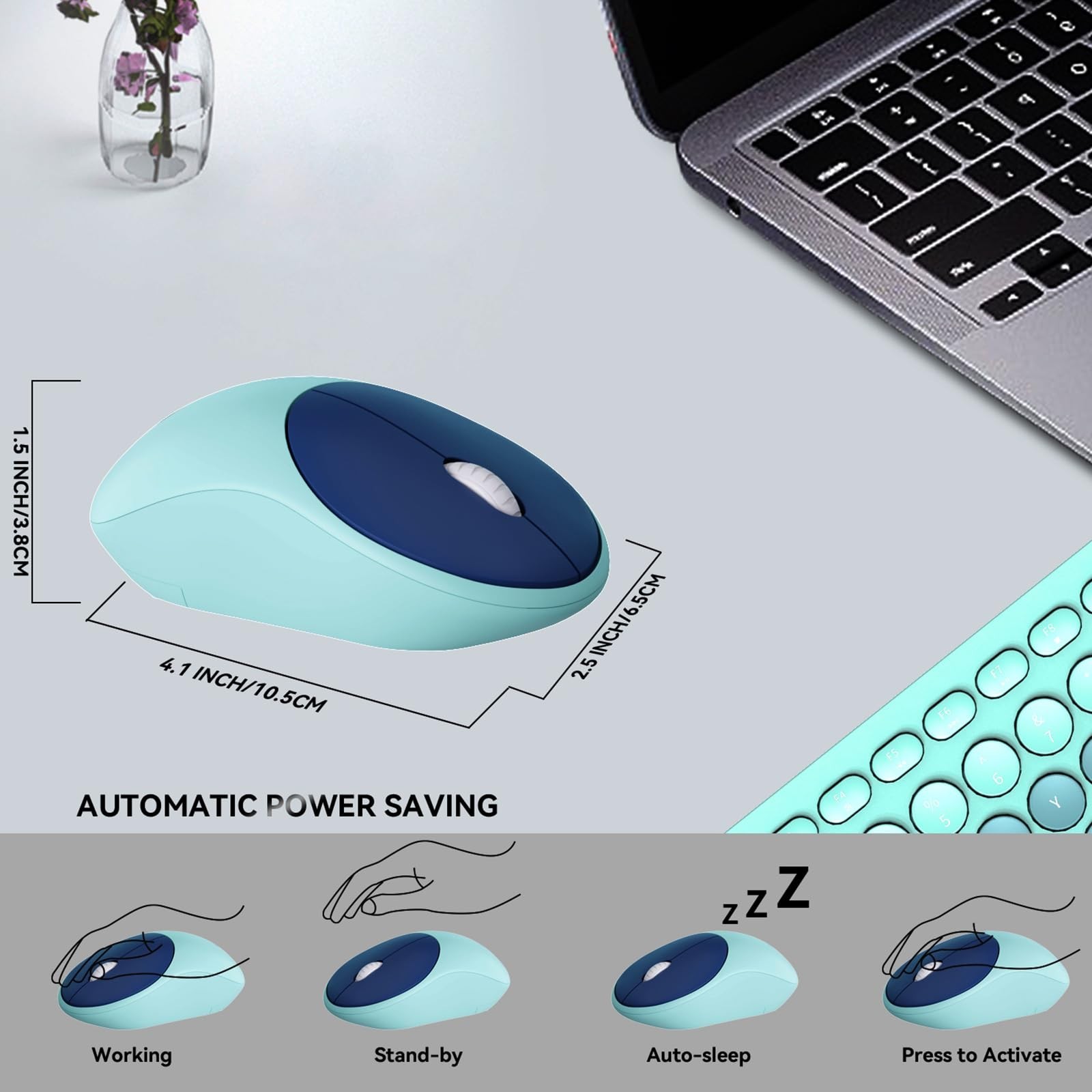 FD Wireless Keyboards and Mouse Combo – 2.4GHz USB Cordless, Cute Wireless Ke…