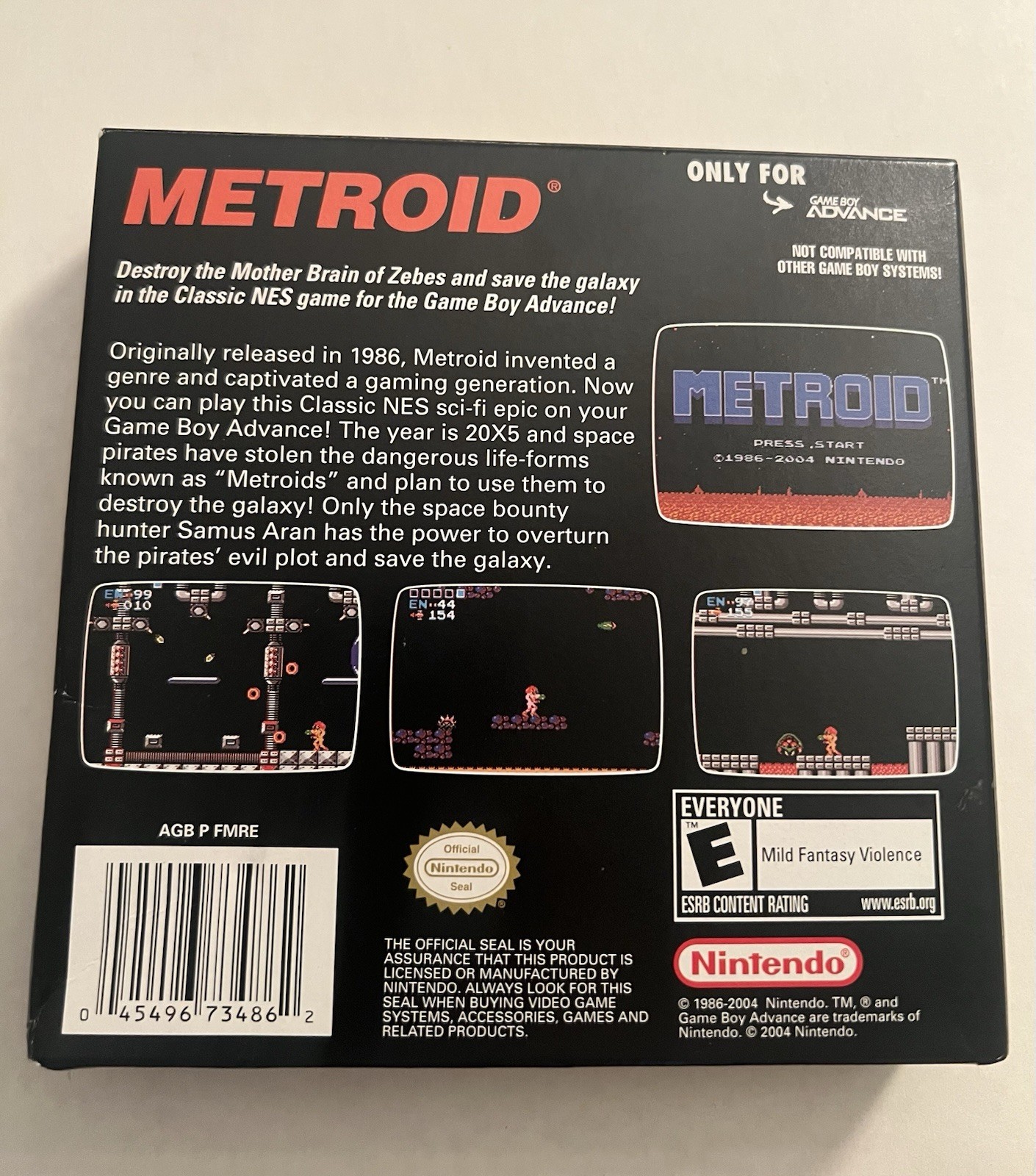 Nintendo Metroid Classic NES Series GBA NTSC-U/C 2004 E Manual Included CIB