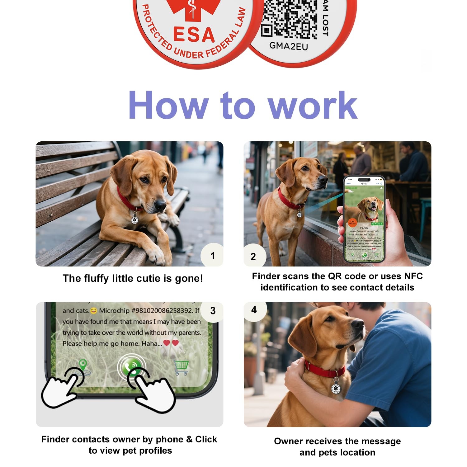 ESA Dog Tag, QR Code Modifiable Free Pet Online Profile, Small, Red