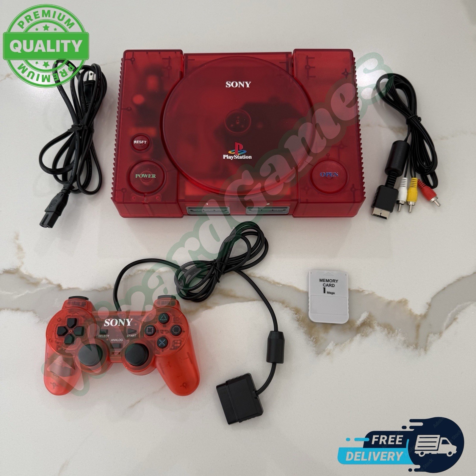 PS1 Sony PlayStation 1 Console (SCPH-9001) Bundle Translucent Red – New LASER