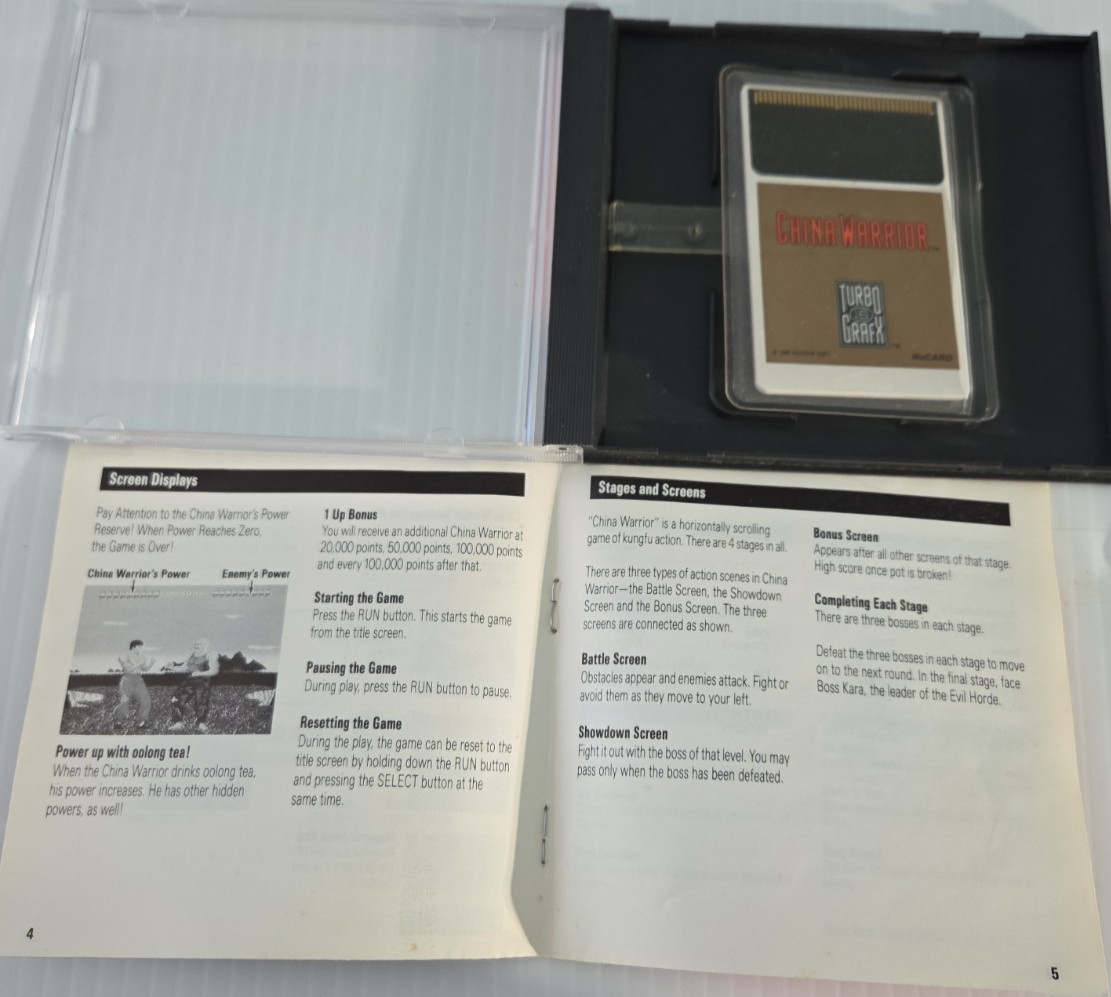 China Warrior TurboGrafx 16 NEC Game Manual & Case