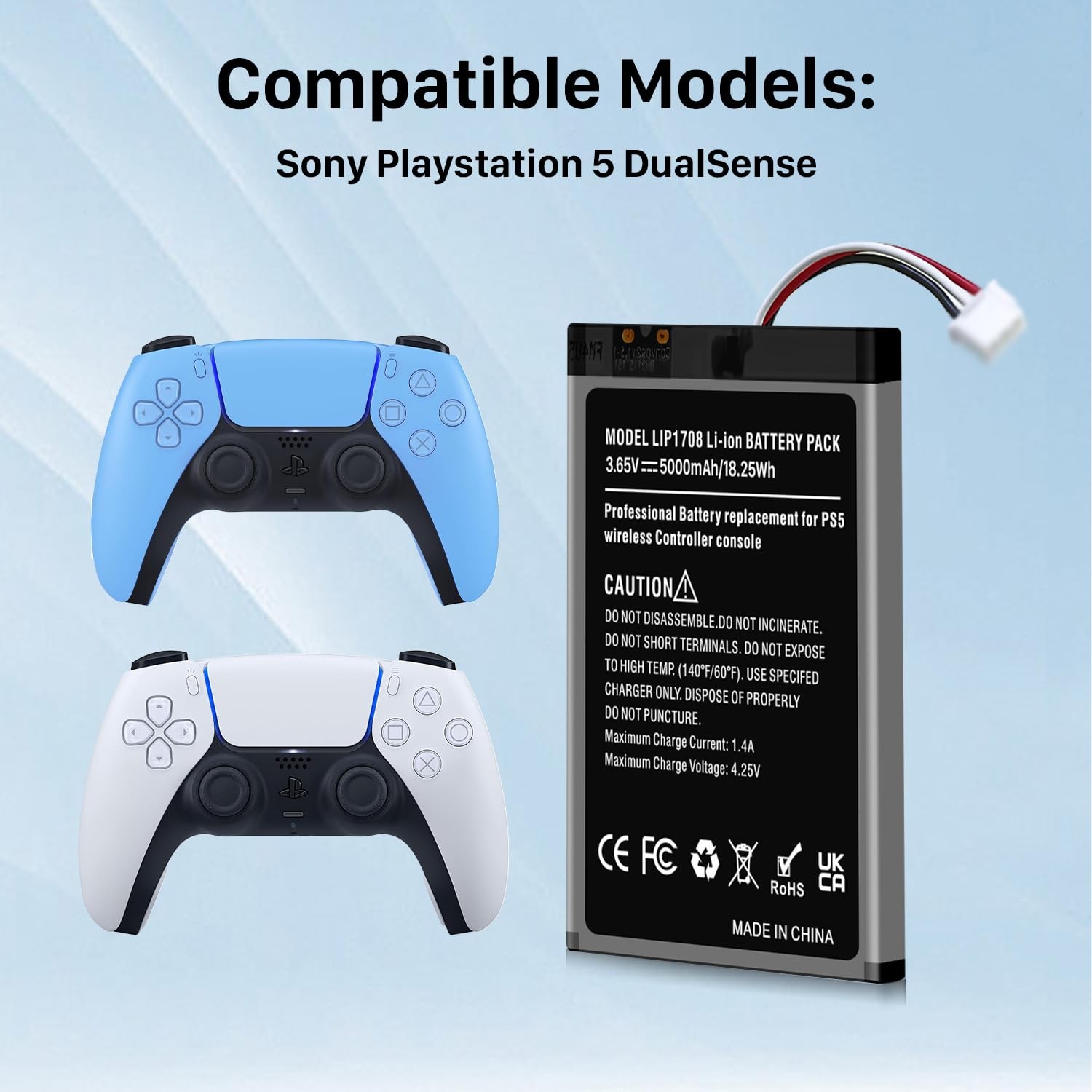 Quzmo 2 Pack 5000mAh PS5 Controller Battery, Upgrade High Capacity LIP1708 Ba…