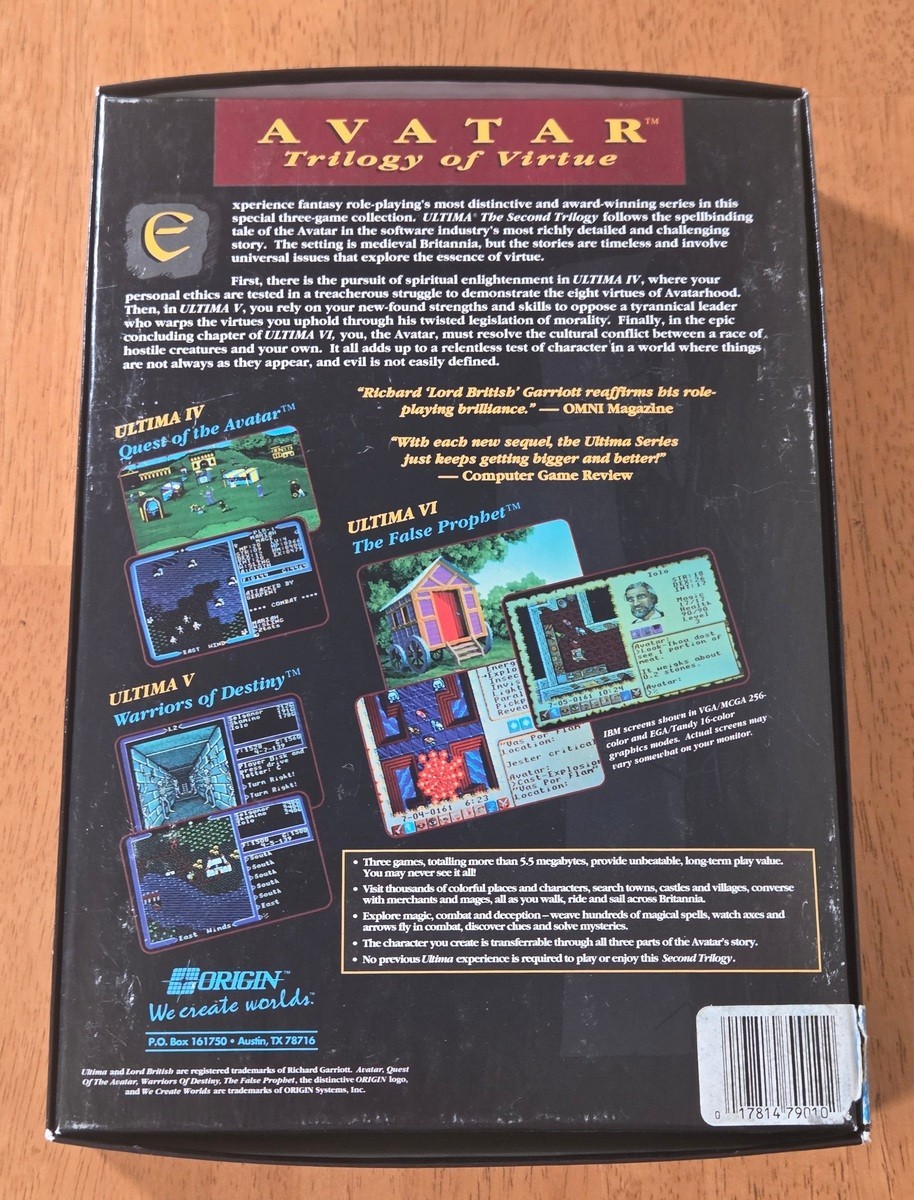 Ultima Second Trilogy IV V VI IBM PC Big Box Game 5.25″ Complete CIB Paper Map