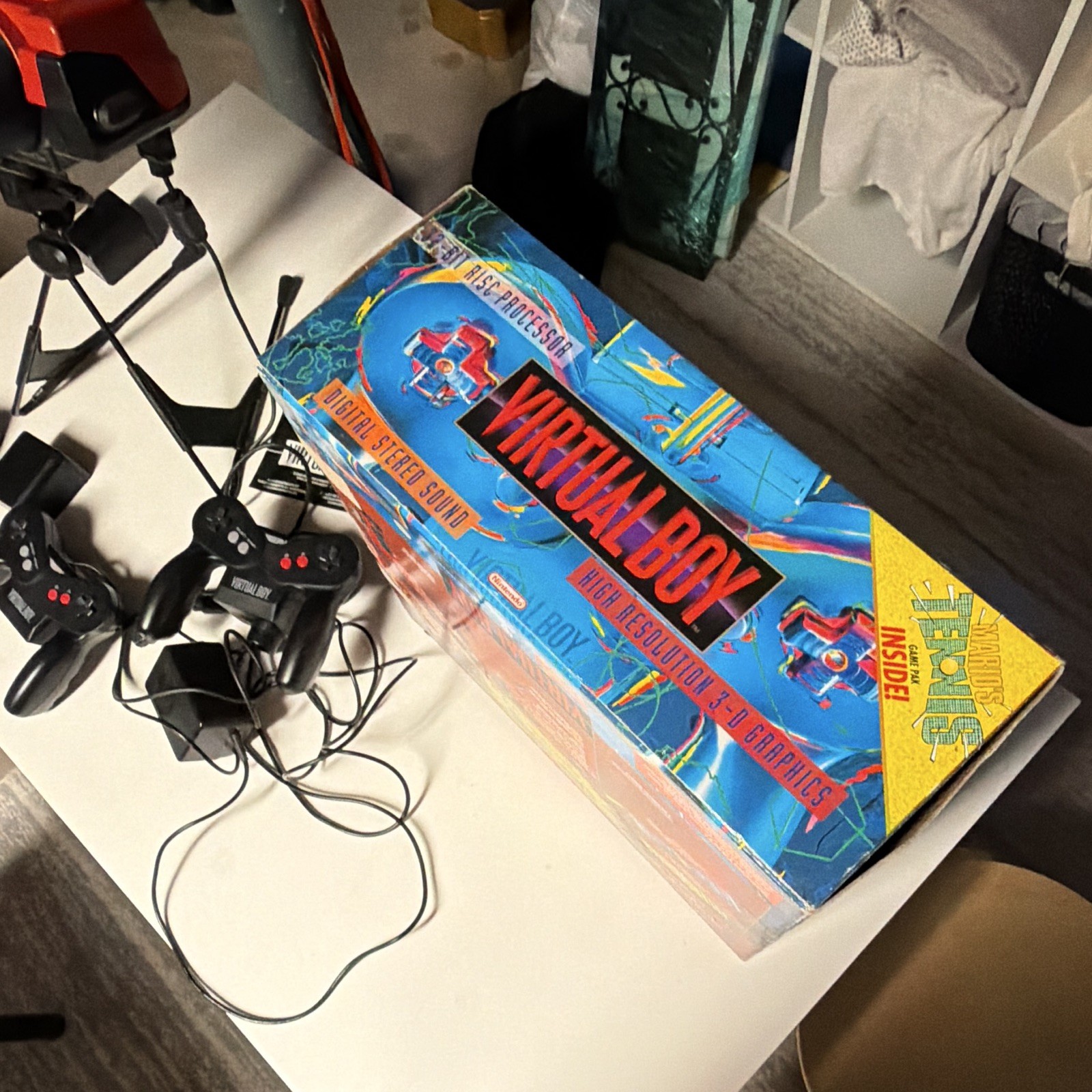 Tested -Nintendo Virtual Boy Console w/ Box, Stand/Headset, Controllers & Cables