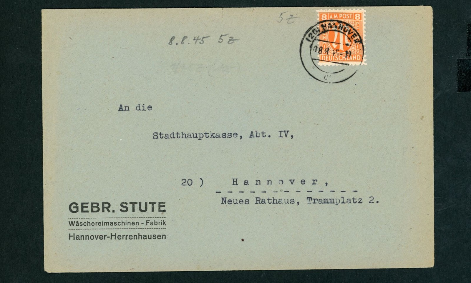 Allied Occupation BiZone AM-Post Single Franking Michel Number 5Z – Hanover