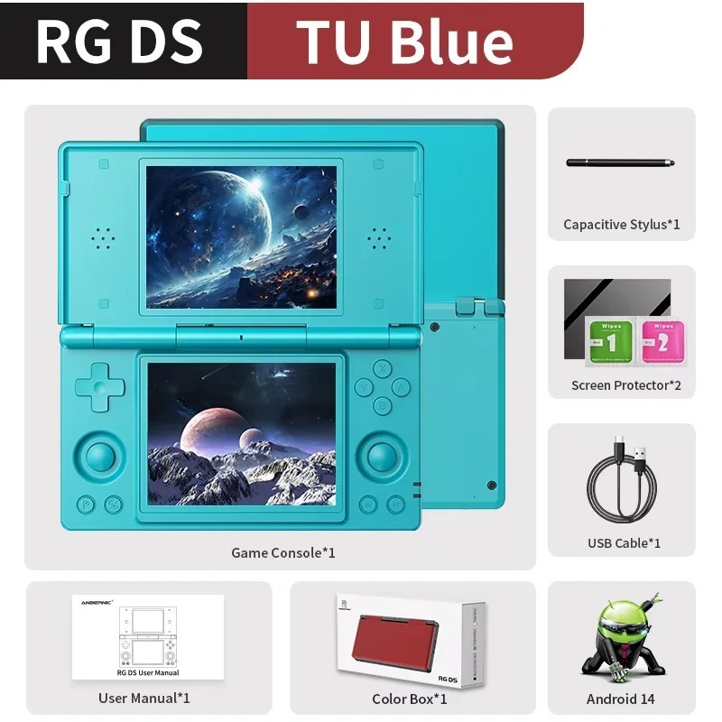 ANBERNIC RG DS Handheld Game Console 4″ IPS Multi-touch Dual-screen (Flip)