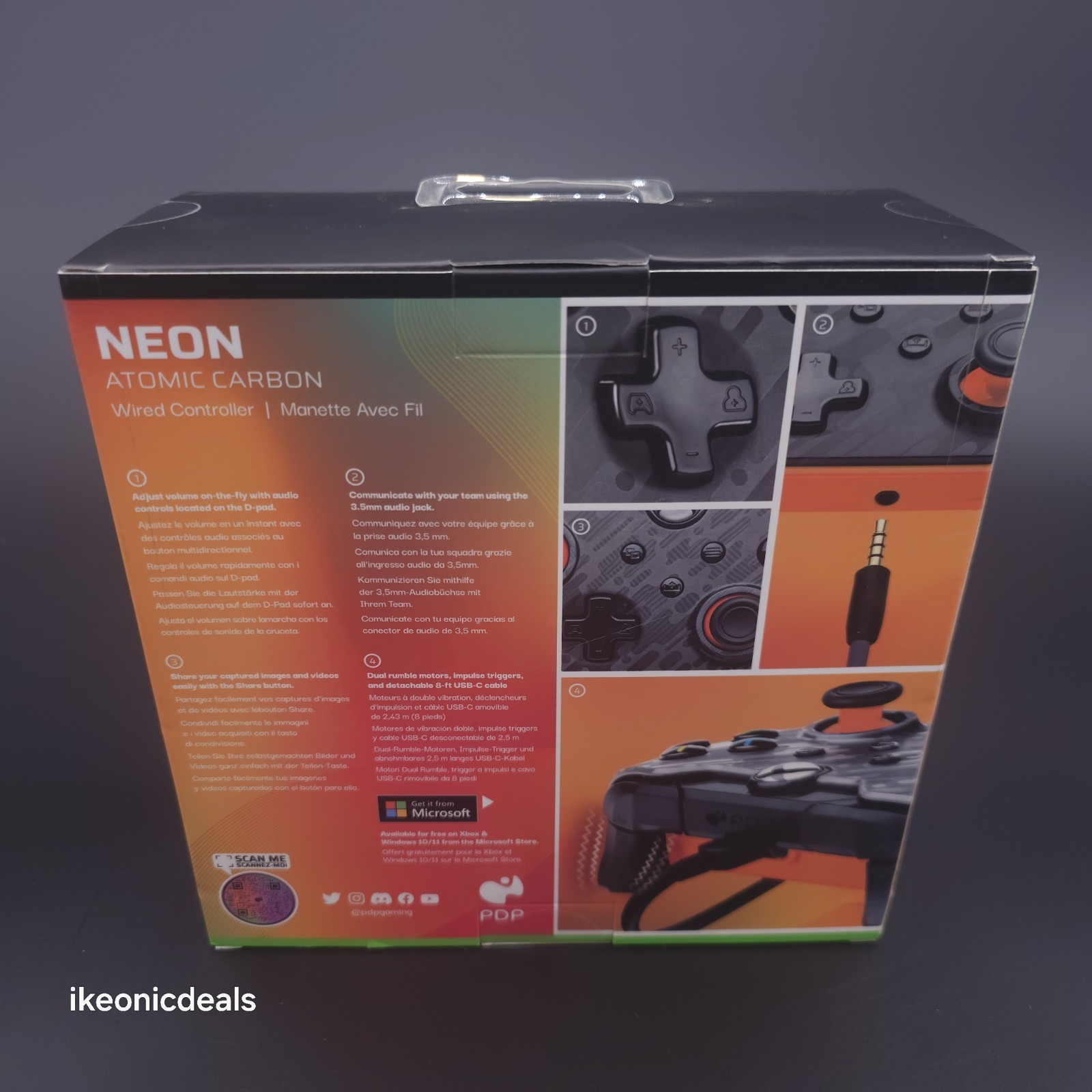 PDP Neon Atomic Carbon Wired Controller for XBOX Series X-S ONE App Enabled New