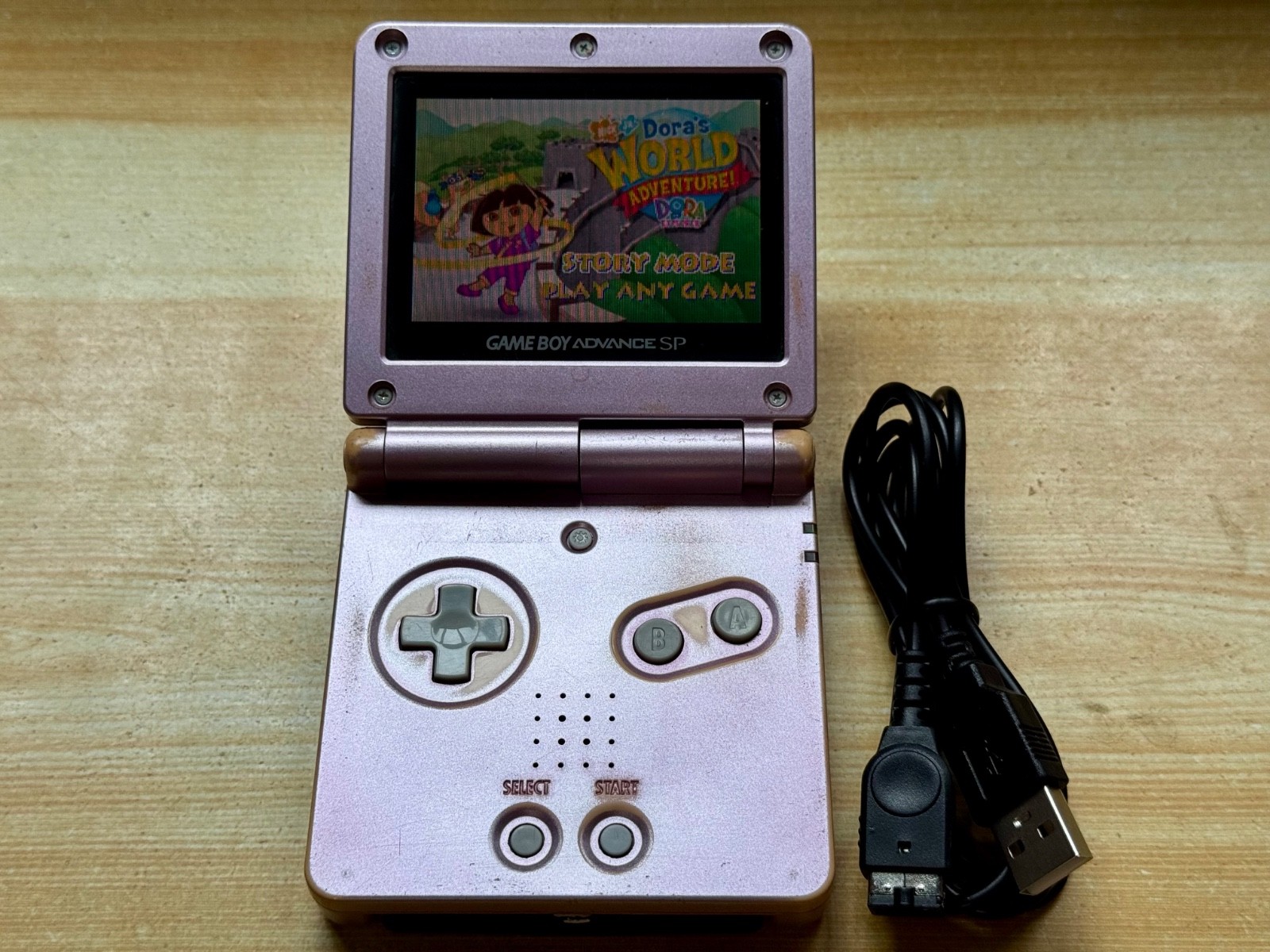 Nintendo Gameboy Advance SP AGS101 Pearl Pink Handheld w/ USB Cable & Battery